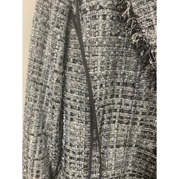 St John Boucle Tweed Blazer Grey/Blue Multicolor Fringe with Satin Trim‎ Size 4 - Picture 5 of 13